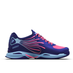 Blue and pink athletic shoe on a white background